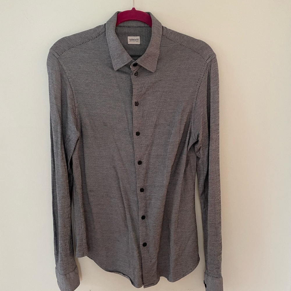 ARMANI Collezioni black and white micro stripe button up shirt. Size S.